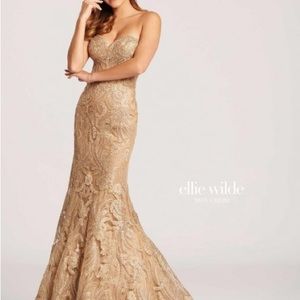 Ellie Wilde Gold Mermaid Style Prom Dress